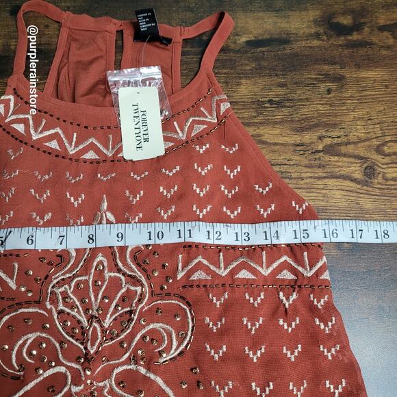 Forever 21 Chiffon Slip Dress L Embellished Beaded Boho Western Southwestern NWT - Picture 6 of 9